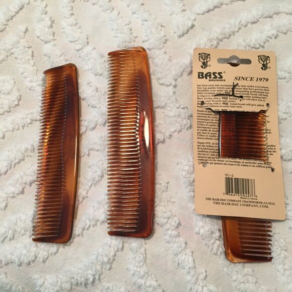 Vtg Bass Tortoise Shell Tone Hair Combs  Salon Barber The Hair Doc 7" Lot of 3 - Picture 2 of 7